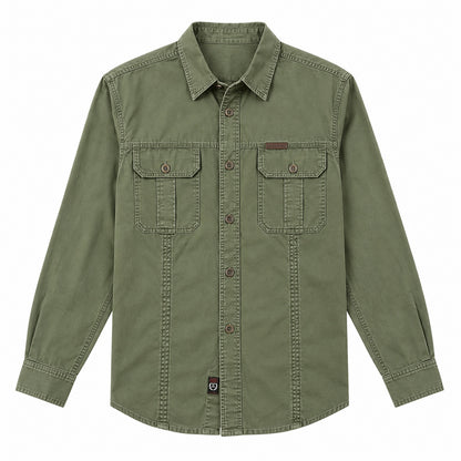 Men's Green Cotton Long-Sleeved Jacket
