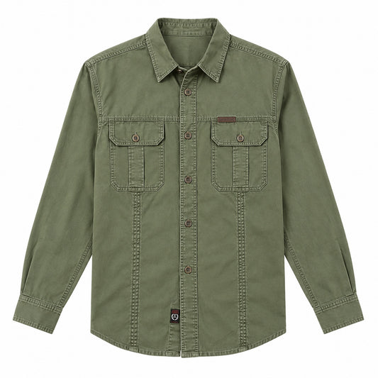 Men's Green Cotton Long-Sleeved Jacket