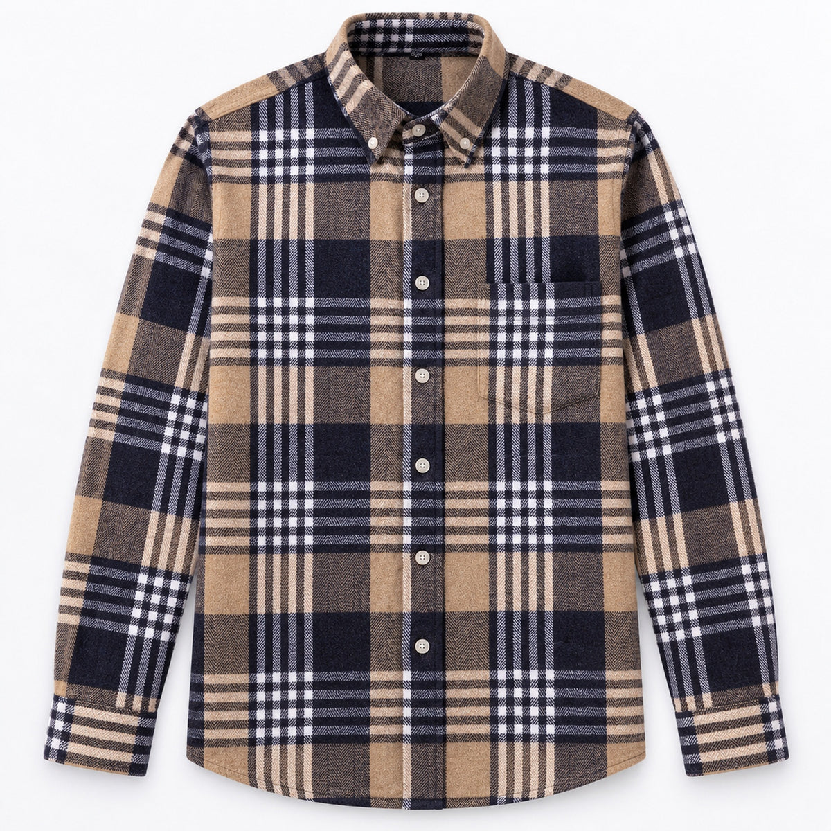 Men's Plus-Size Plaid Shirt, Fleece-Lined, Versatile Casual Fit, Cotton Long Sleeve for Young Men