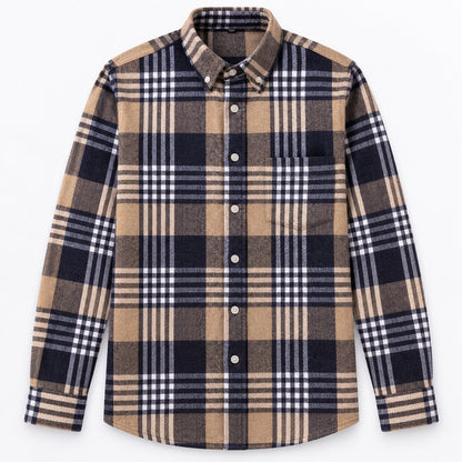 Men's Plus-Size Plaid Shirt, Fleece-Lined, Versatile Casual Fit, Cotton Long Sleeve for Young Men