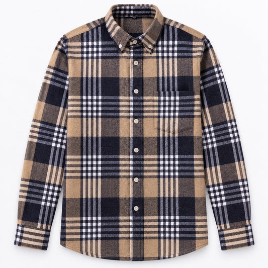 Men's yellow cotton plaid casual shirt