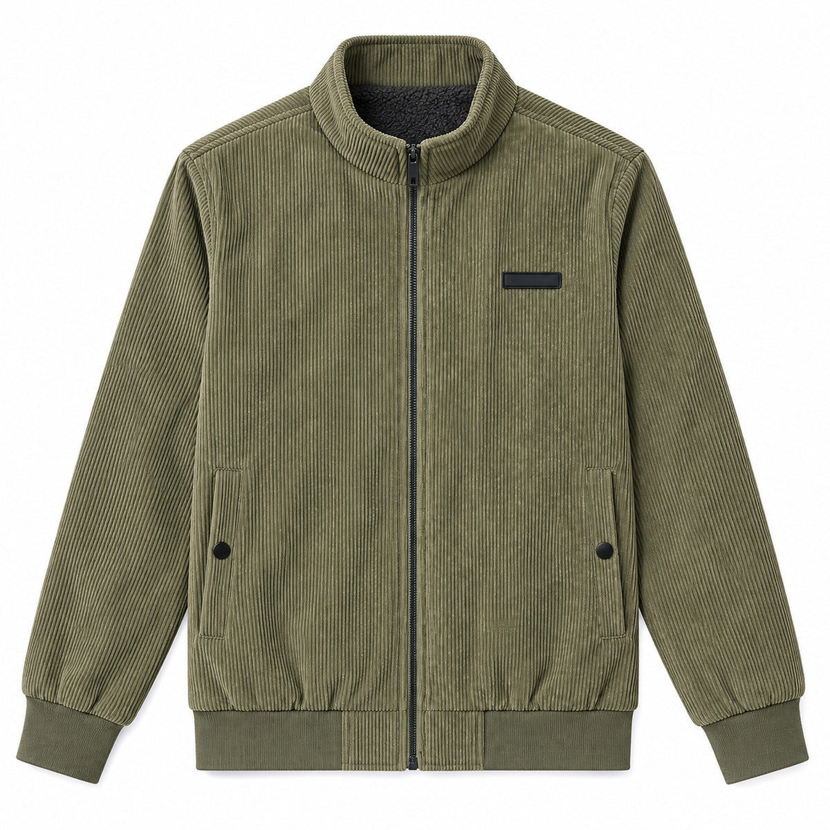 Men's Light Green Stand Collar Loose Casual Jacket (Fleece-lined)