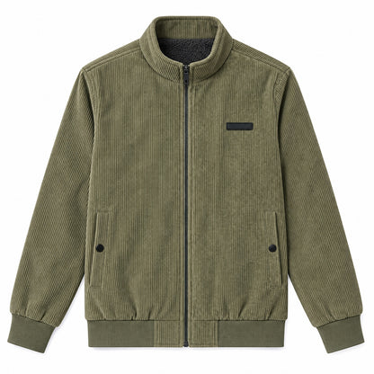 Men's Light Green Stand Collar Loose Casual Jacket (Fleece-lined)