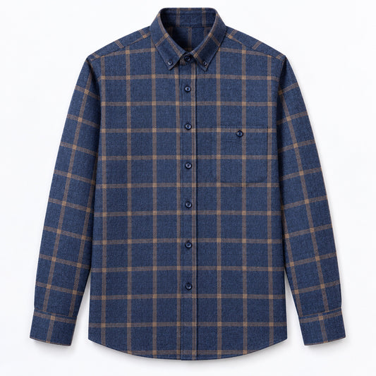 Men’s Navy Blue Cotton Plaid Casual Shirt