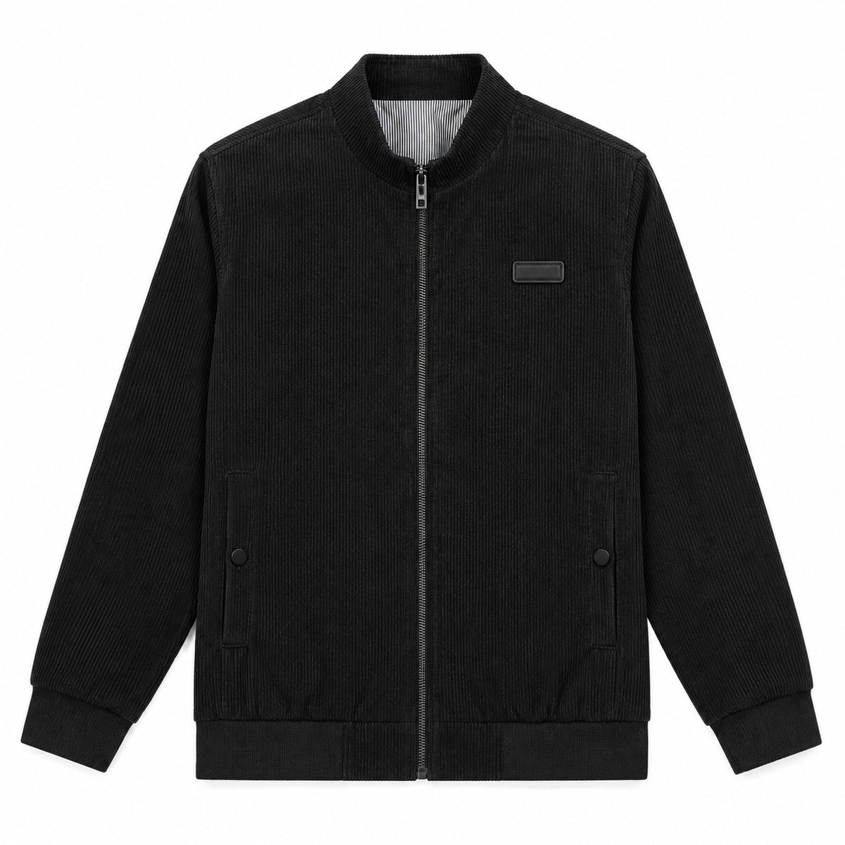 Men's Black Stand Collar Loose Casual Jacket