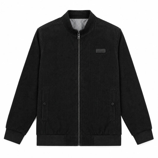 Men's Black Stand Collar Loose Casual Jacket