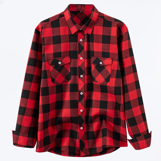Men's red plaid long-sleeve shirt