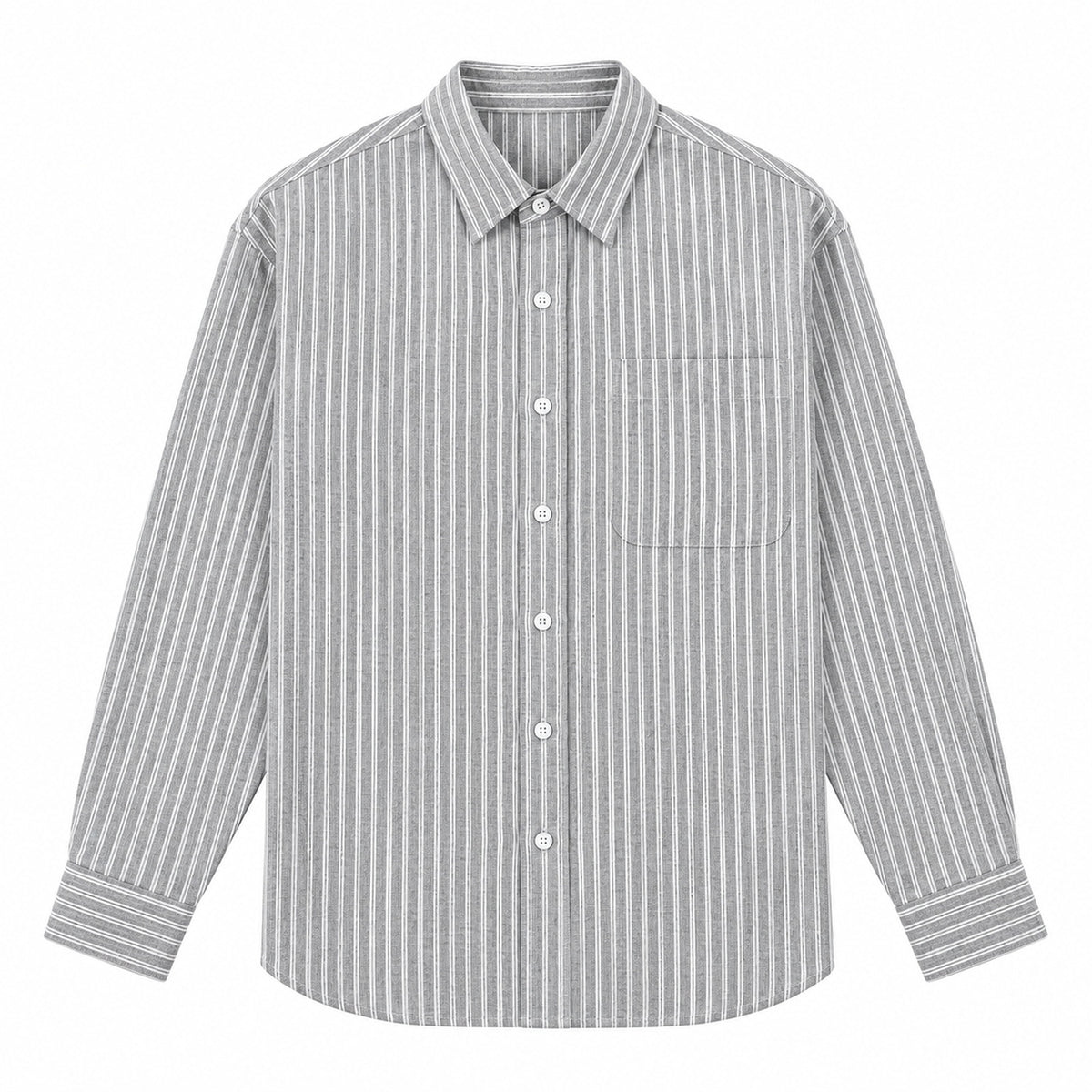 Men's gray and white striped loose casual long-sleeved shirt