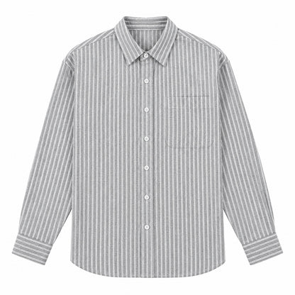 Men's gray and white striped loose casual long-sleeved shirt