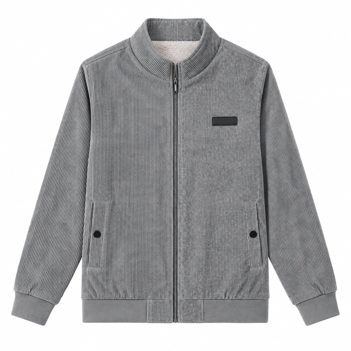 Men's Grey Stand Collar Loose Casual Jacket（Fleece-lined）