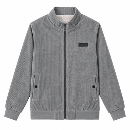 Men's Grey Stand Collar Loose Casual Jacket（Fleece-lined）