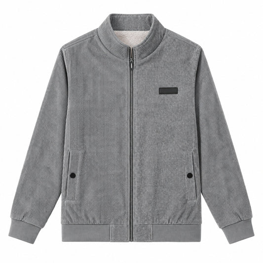 Men's Grey Stand Collar Loose Casual Jacket（Fleece-lined）