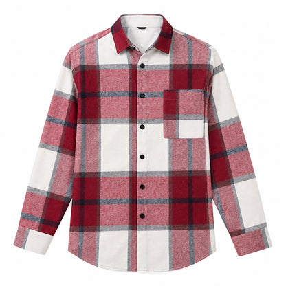 Men's fashionable red and white checkered long-sleeved shirt