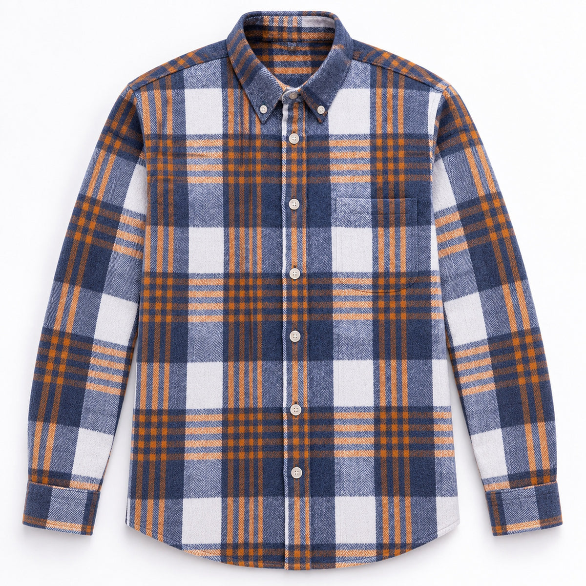 Men's Plus-Size Plaid Shirt, Fleece-Lined, Versatile Casual Fit, Cotton Long Sleeve for Young Men
