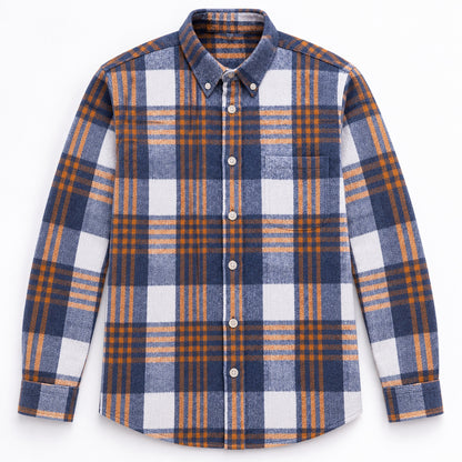 Men's Plus-Size Plaid Shirt, Fleece-Lined, Versatile Casual Fit, Cotton Long Sleeve for Young Men