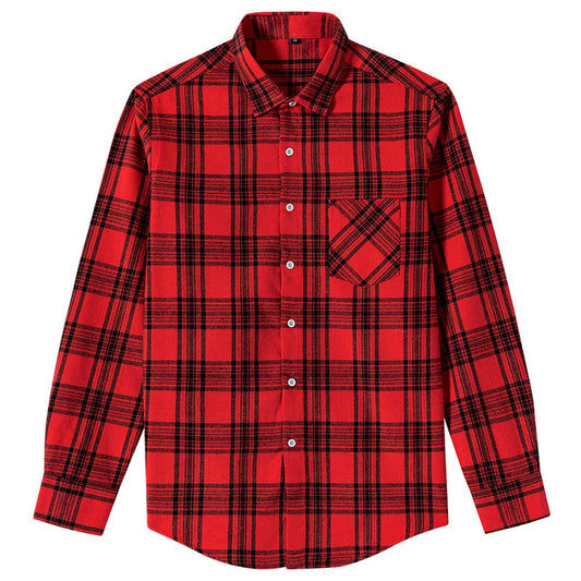 Men's red plaid long-sleeve shirt