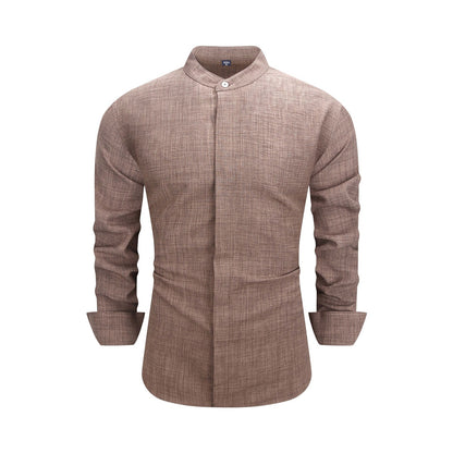 Men's  collar button-down shirt with hidden front opening, cotton-like texture long-sleeved shirt, loose and casual men's clothing wholesale (Copy)