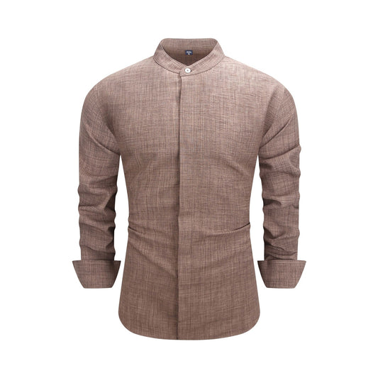 Men's brown casual long-sleeve shirt