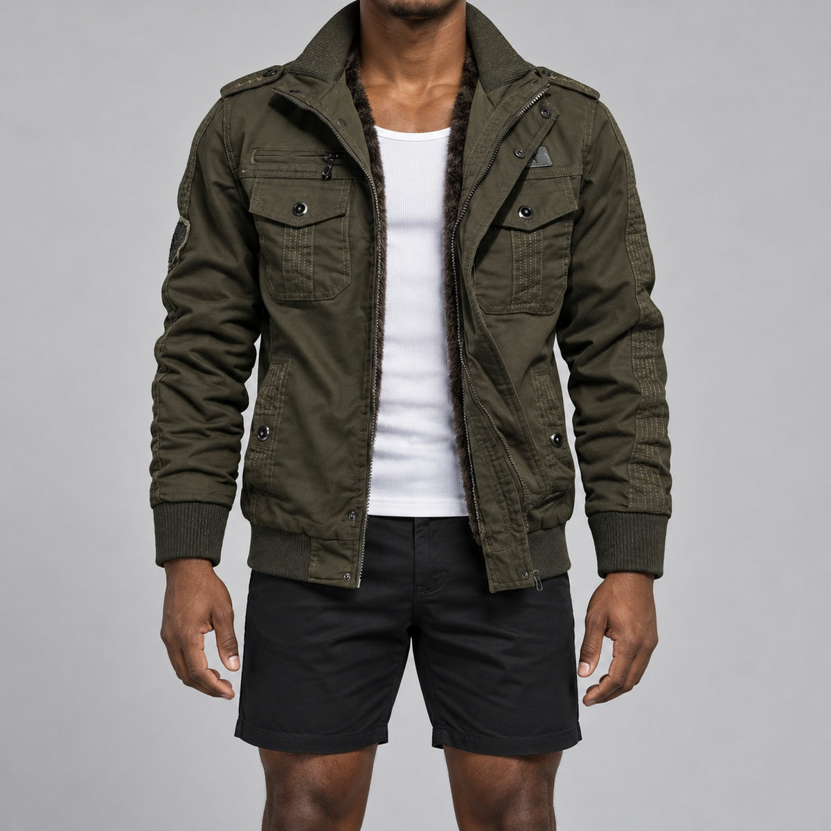 Men’s Army Green fleece-lined  hooded jacket