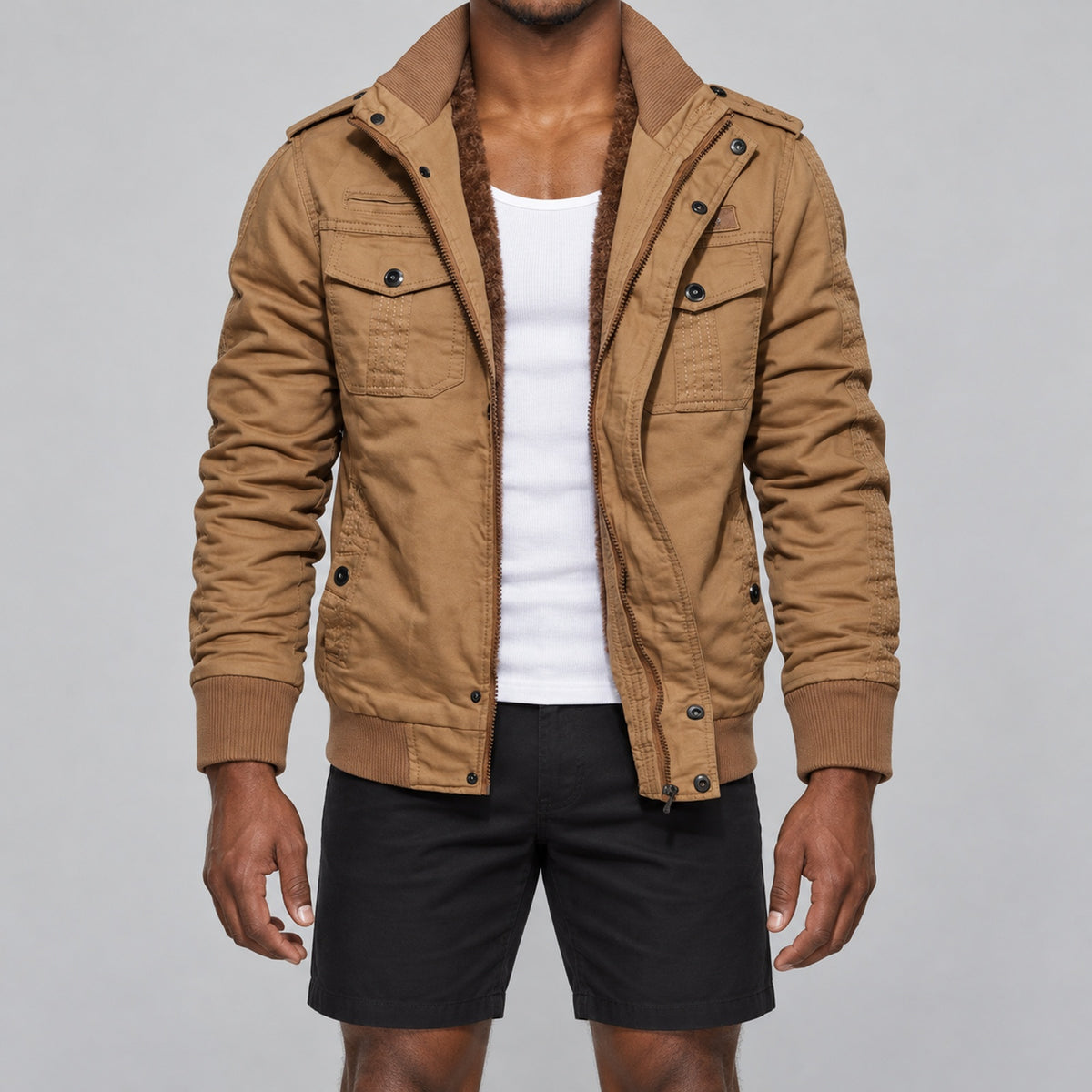 Men’s Khaki fleece-lined  hooded jacket