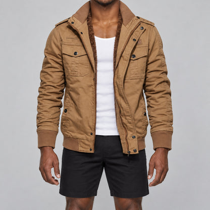 Men’s Khaki fleece-lined  hooded jacket