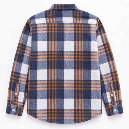 Men's Plus-Size Plaid Shirt, Fleece-Lined, Versatile Casual Fit, Cotton Long Sleeve for Young Men