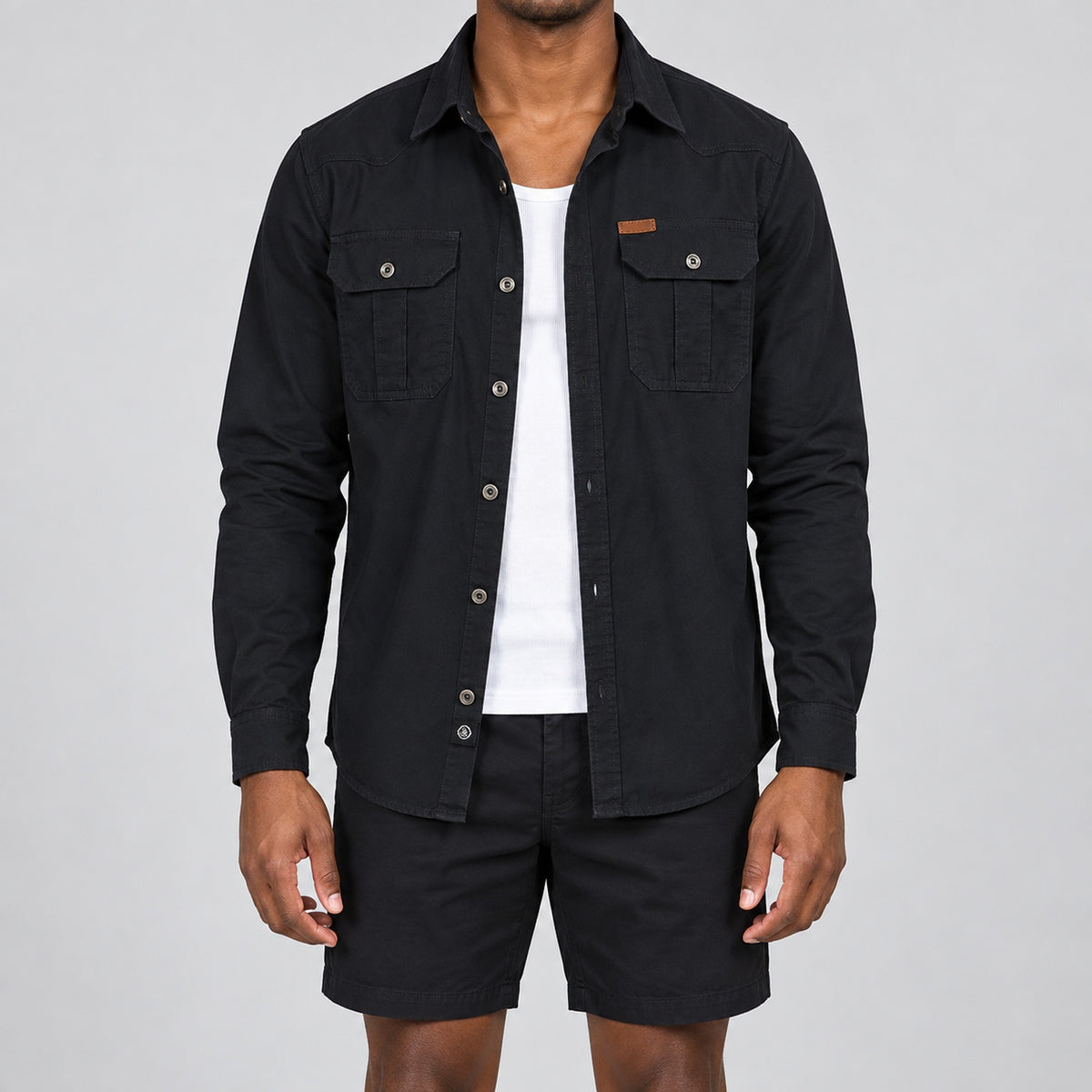 Men's Black Cotton Long-Sleeved Jacket