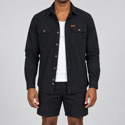 Men's Black Cotton Long-Sleeved Jacket