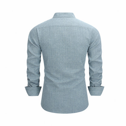 Men's  collar button-down shirt with hidden front opening, cotton-like texture long-sleeved shirt, loose and casual men's clothing wholesale