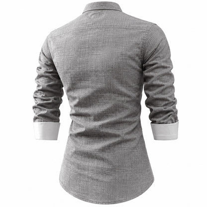 Cotton and linen men's long-sleeved shirt, solid color button-down men's shirt, breathable casual shirt