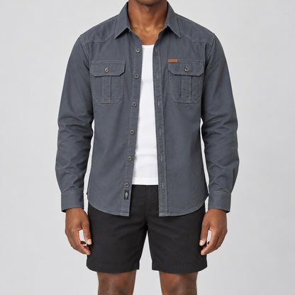 Men's Grey Cotton Long-Sleeved Jacket