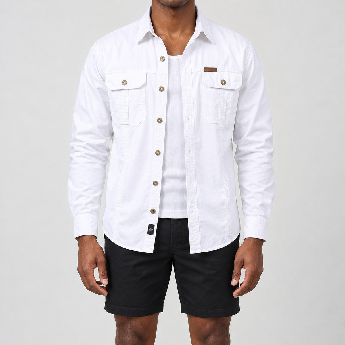 Men's White Cotton Long-Sleeved Jacket