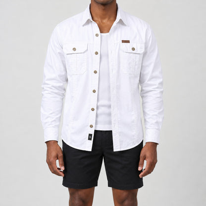 Men's White Cotton Long-Sleeved Jacket