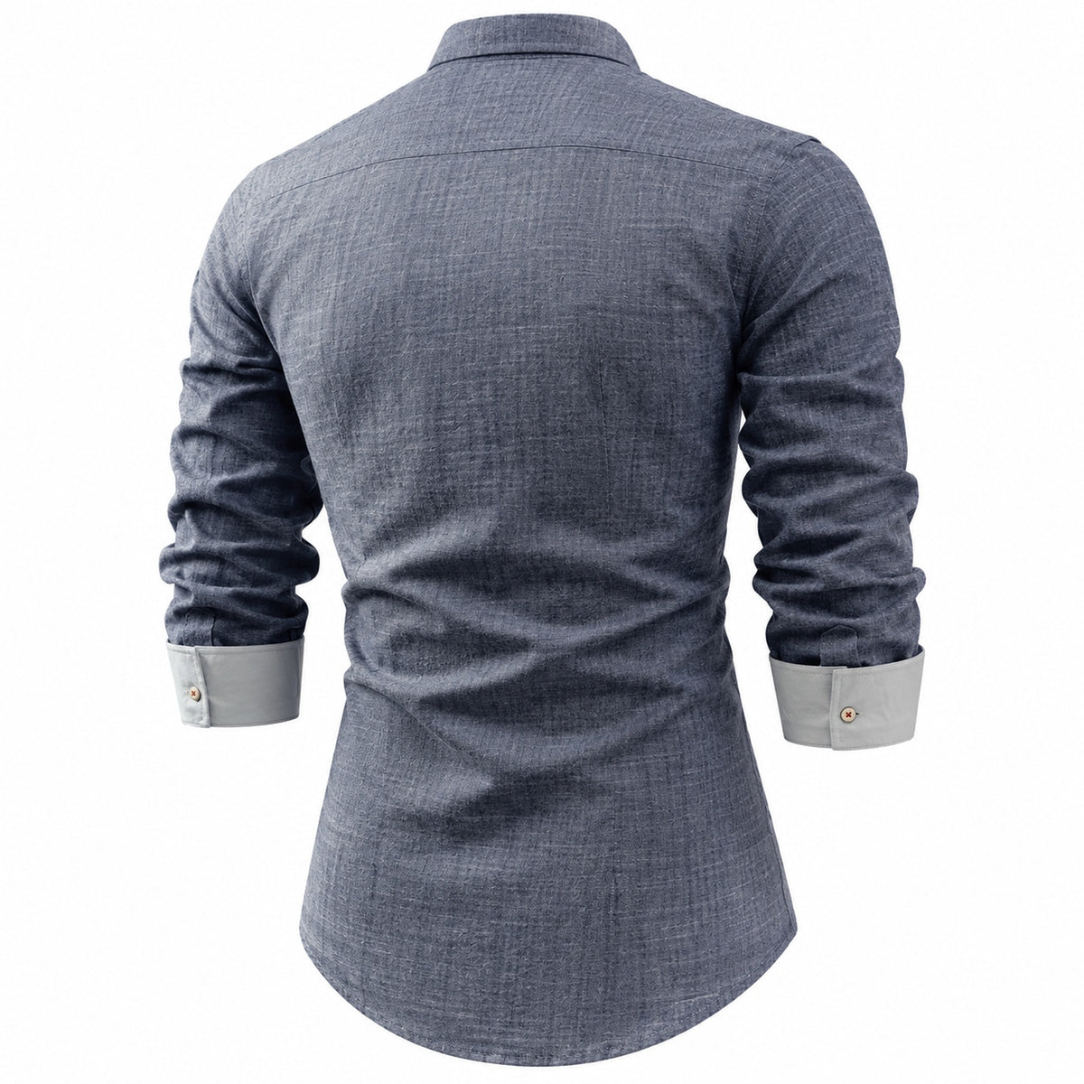 Cotton and linen men's long-sleeved shirt, solid color button-down men's shirt, breathable casual shirt
