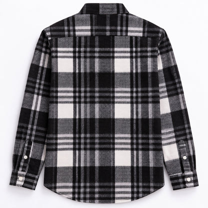 Men's Plus-Size Plaid Shirt, Fleece-Lined, Versatile Casual Fit, Cotton Long Sleeve for Young Men
