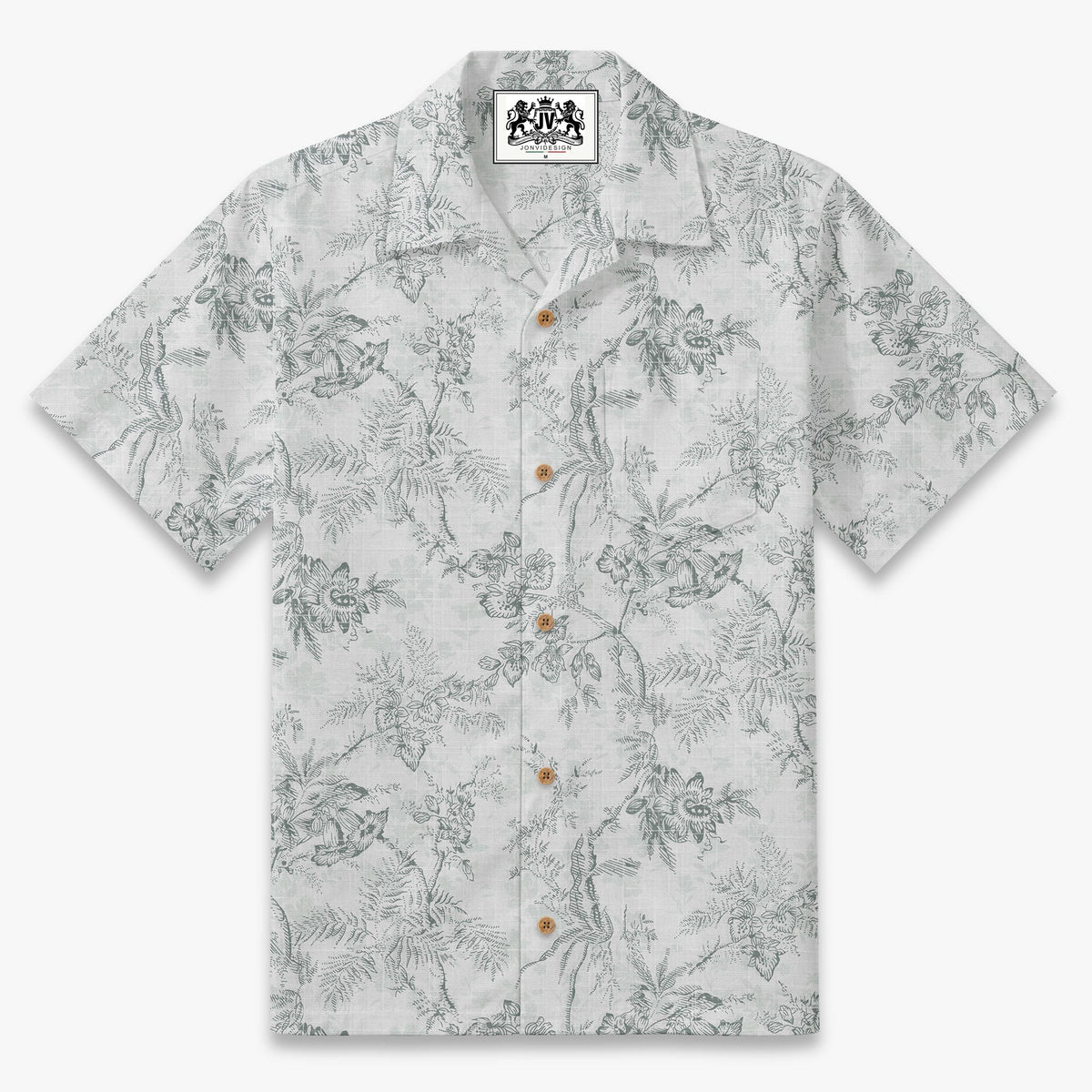 Monochromatic Botanical Toile Camp Shirt