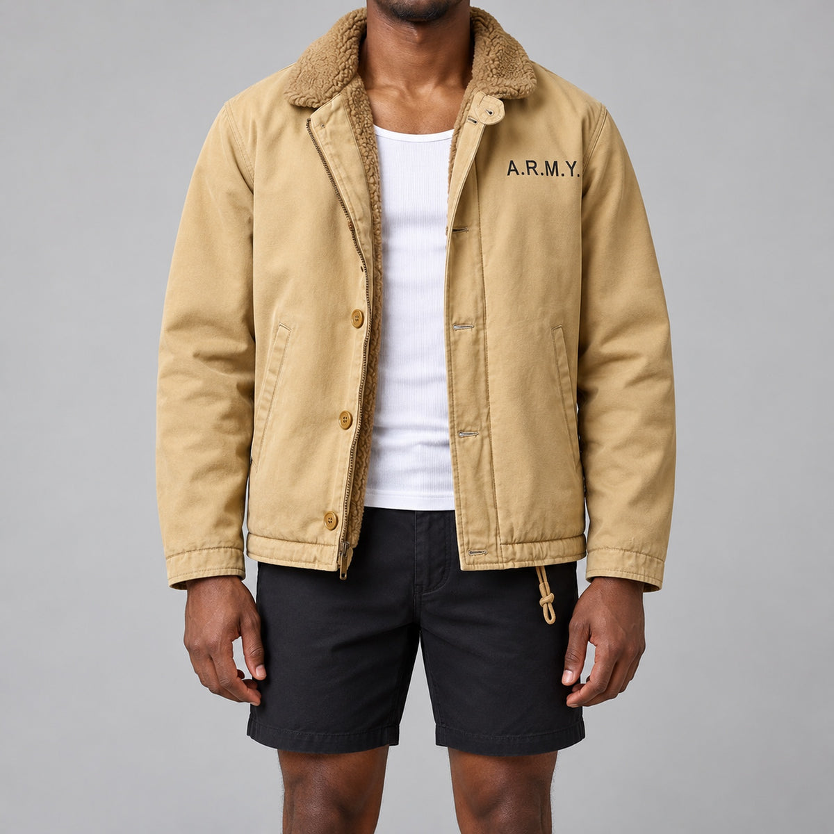 Men's Khaki Cotton Thick Lapel Jacket