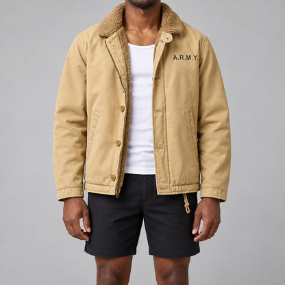 Men's Khaki Cotton Thick Lapel Jacket