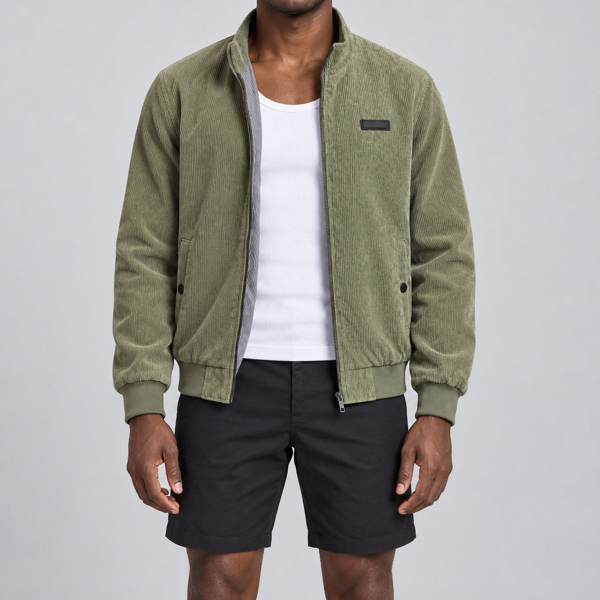 Men's Light Green Stand Collar Loose Casual Jacket