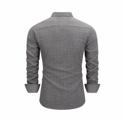 Men's  collar button-down shirt with hidden front opening, cotton-like texture long-sleeved shirt, loose and casual men's clothing wholesale