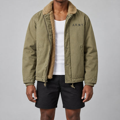 Men's Light Green Cotton Thick Lapel Jacket