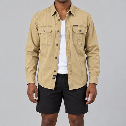 Men's Khaki Cotton Long-Sleeved Jacket