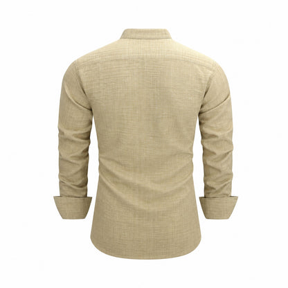 Men's  collar button-down shirt with hidden front opening, cotton-like texture long-sleeved shirt, loose and casual men's clothing wholesale