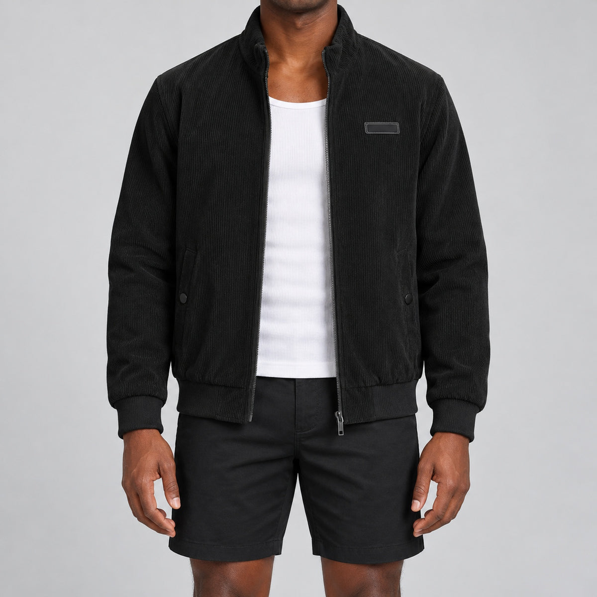 Men's Black Stand Collar Loose Casual Jacket