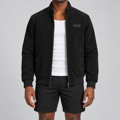 Men's Black Stand Collar Loose Casual Jacket