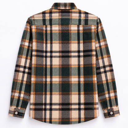 Men's Plus-Size Plaid Shirt, Fleece-Lined, Versatile Casual Fit, Cotton Long Sleeve for Young Men