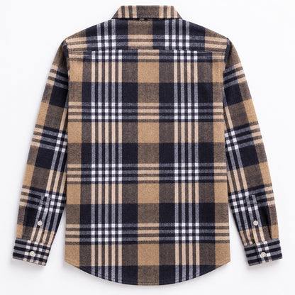 Men's Plus-Size Plaid Shirt, Fleece-Lined, Versatile Casual Fit, Cotton Long Sleeve for Young Men