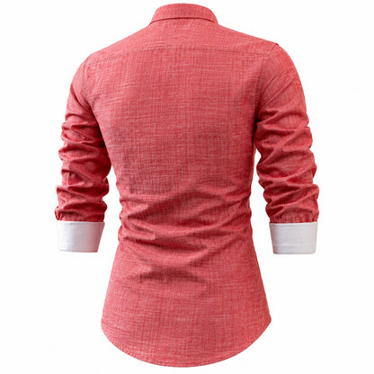 Cotton and linen men's long-sleeved shirt, solid color button-down men's shirt, breathable casual shirt