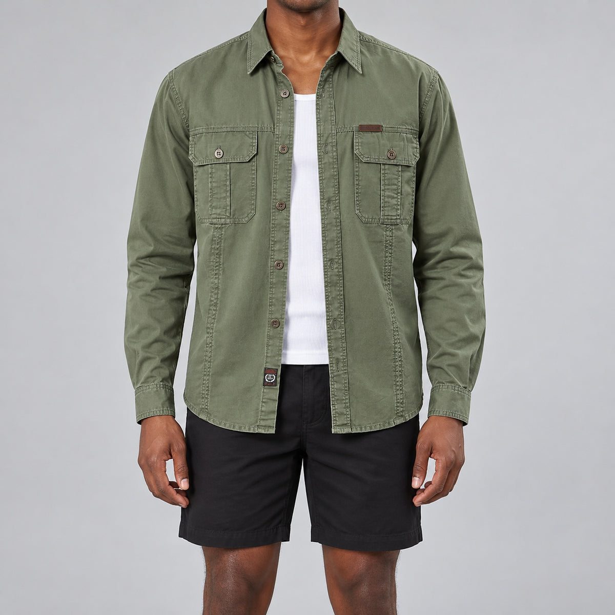 Men's Green Cotton Long-Sleeved Jacket