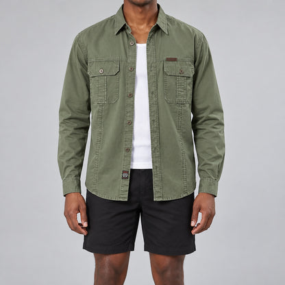 Men's Green Cotton Long-Sleeved Jacket